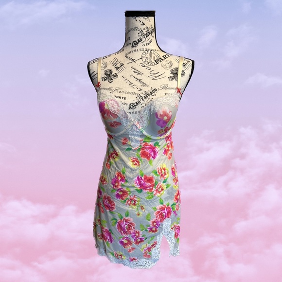 Victoria's Secret Other - Victoria’s Secret Bright Flowered Nighty w/ Lace Trim
